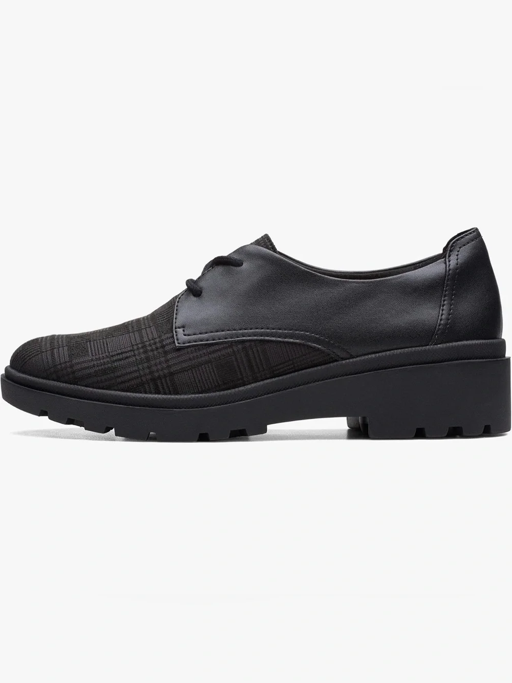 Clarks Calla Ruby Black Plaid Lug Sole Oxford Derby Shoes – 9.5 M